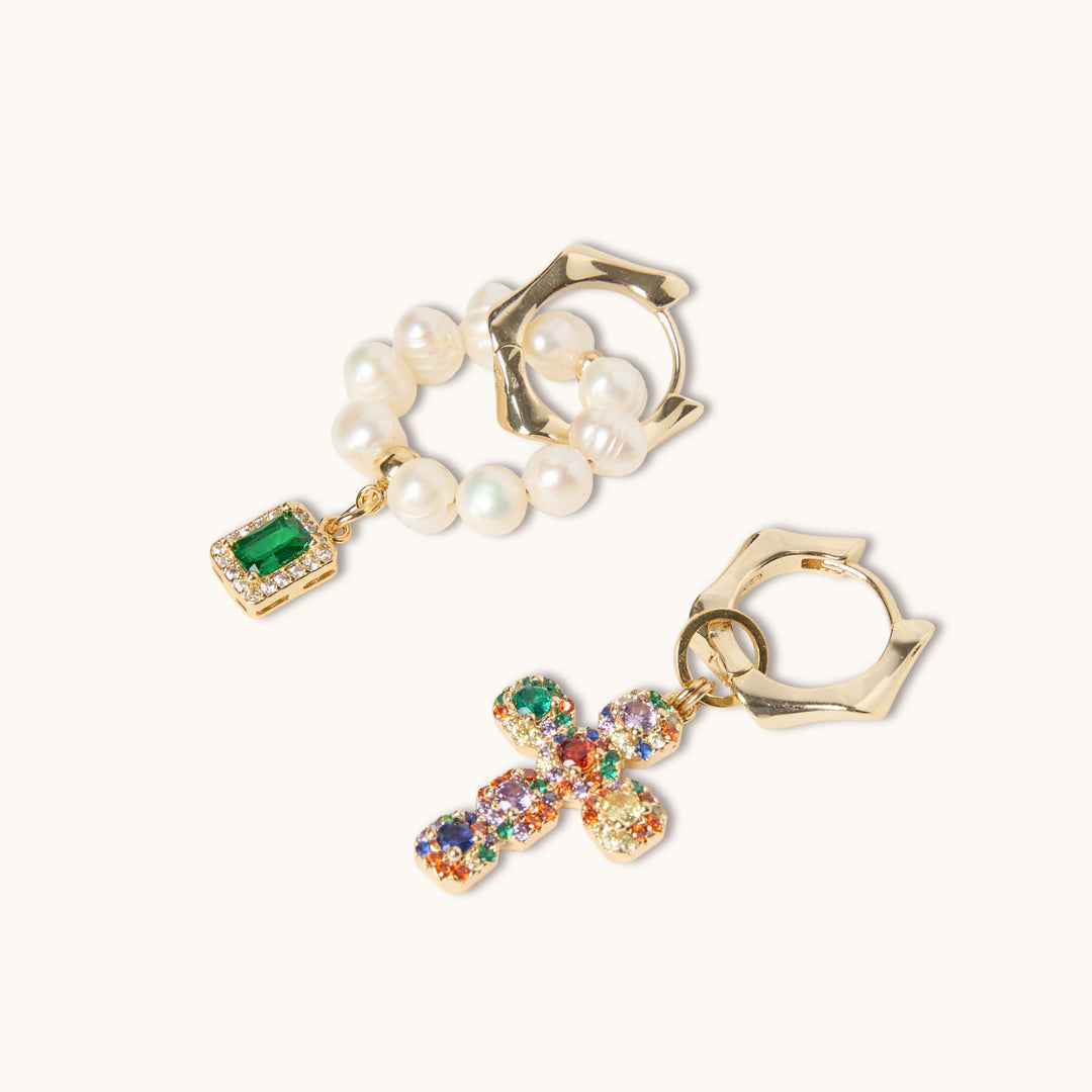 Cross & Pearl hoop earrings