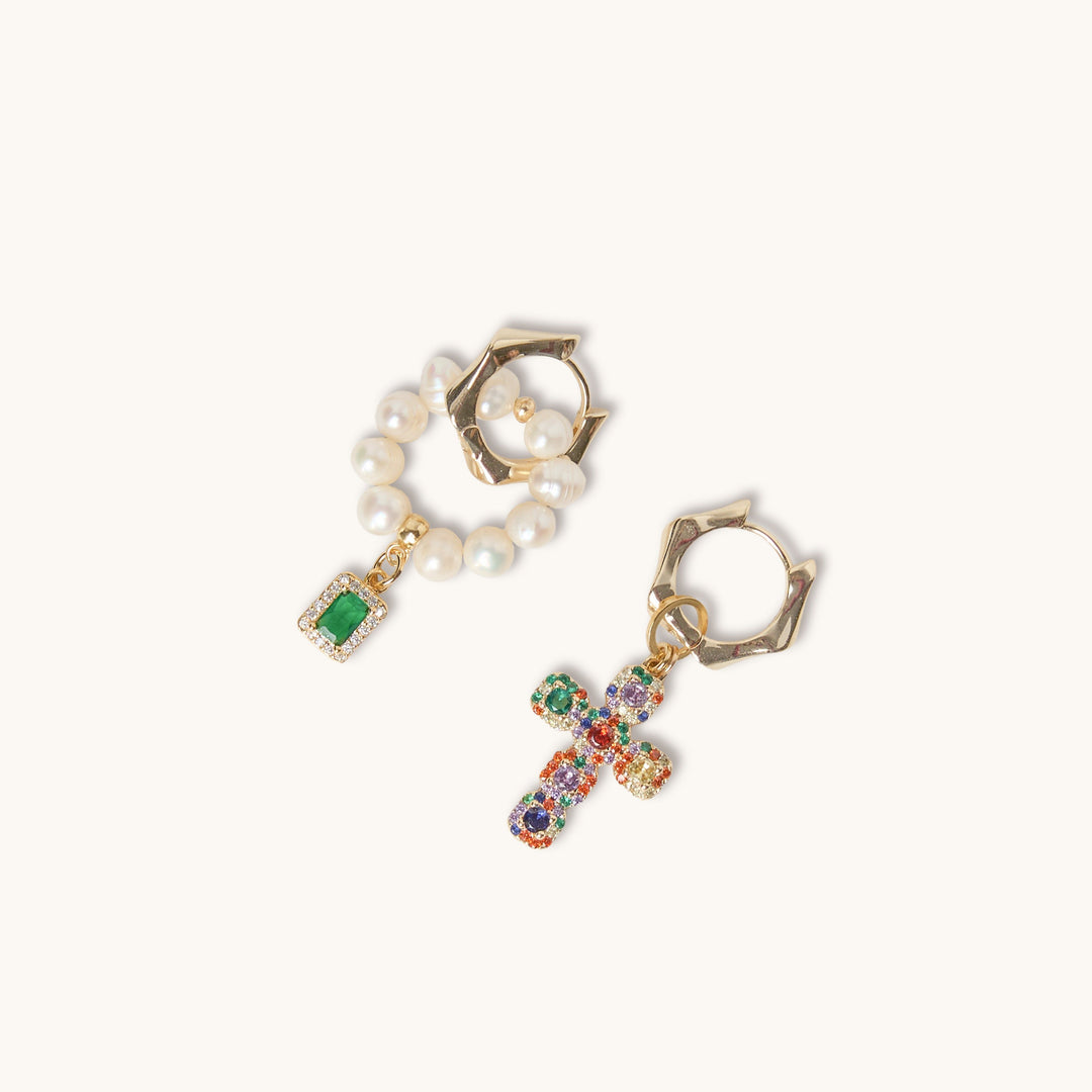 Cross & Pearl hoop earrings