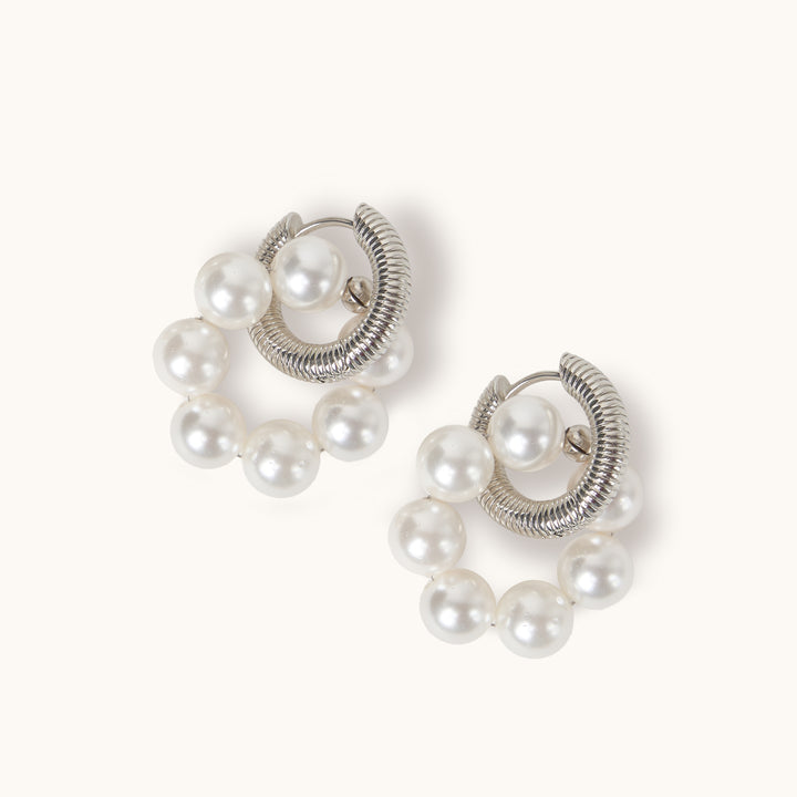 Ridged Pearl Hoop Transformer Earrings