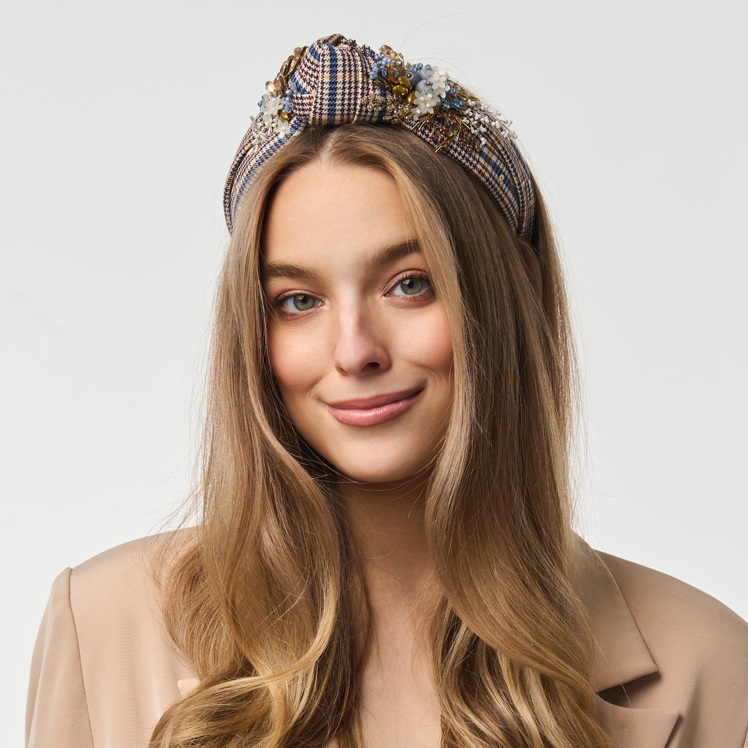 Brown Check Knot Headband