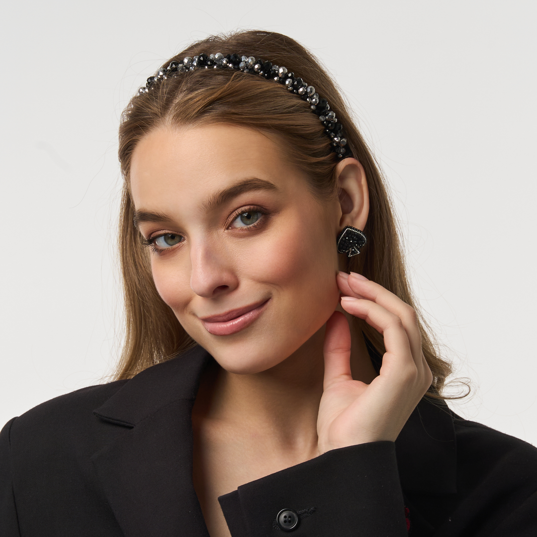 Black and Silver Beaded Headband