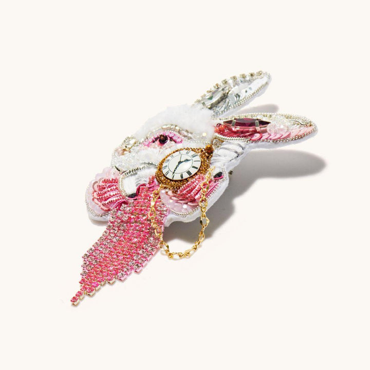 Alice in Wonderland White Rabbit Pink Brooch