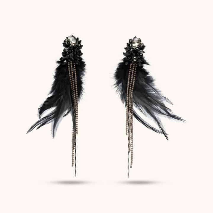 Feather Black Earrings