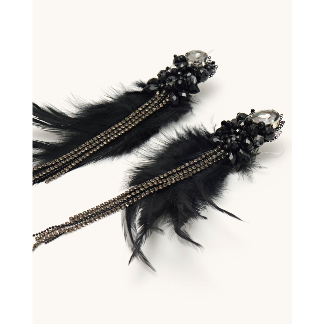 Feather Black Earrings