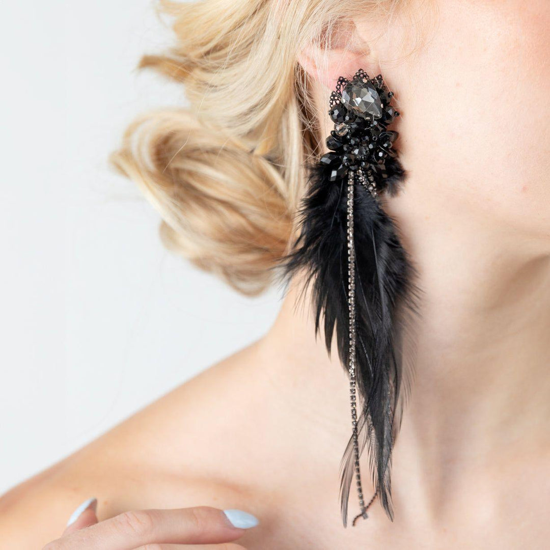 Feather Black Earrings