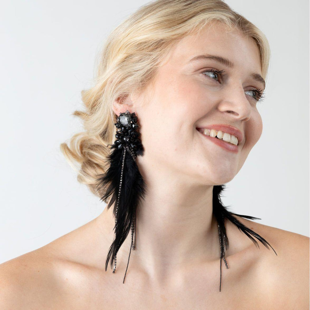 Feather Black Earrings