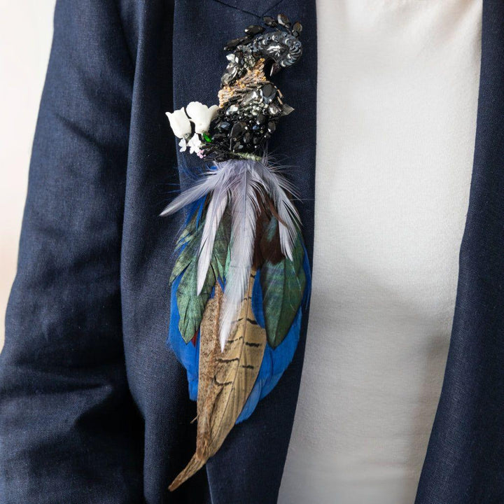 Peacock Brooch Black 