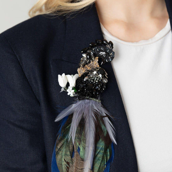 Peacock Brooch Black 