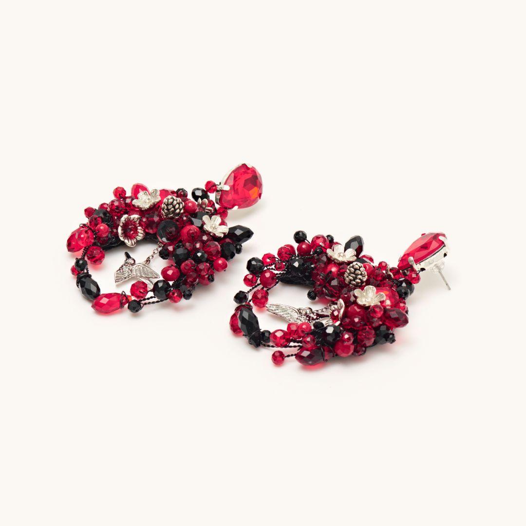 Red Floral Hummingbird Earrings