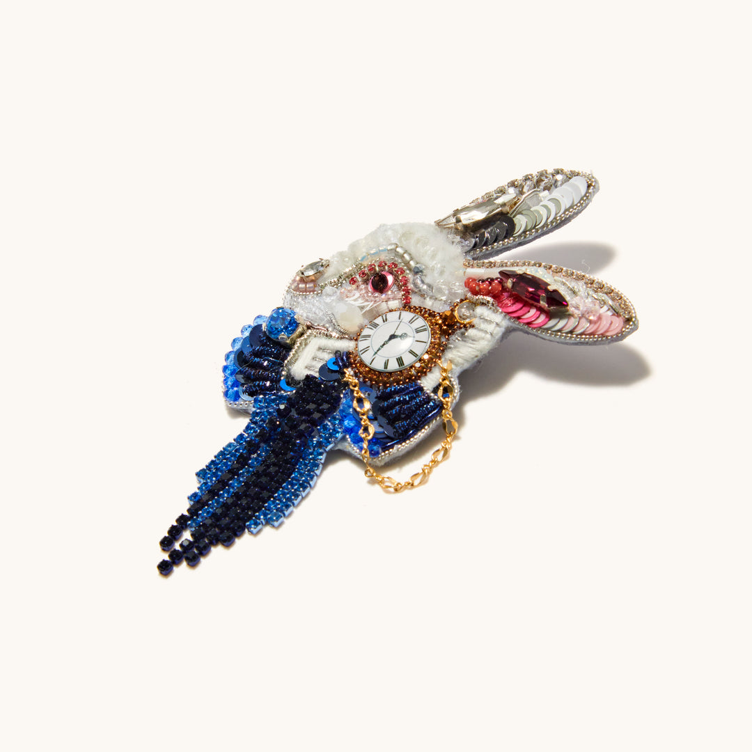 Alice in Wonderland White Rabbit Sapphire Brooch