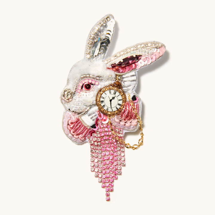 Alice in Wonderland White Rabbit Pink Brooch