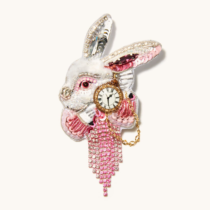 Alice in Wonderland White Rabbit Brooch Pink